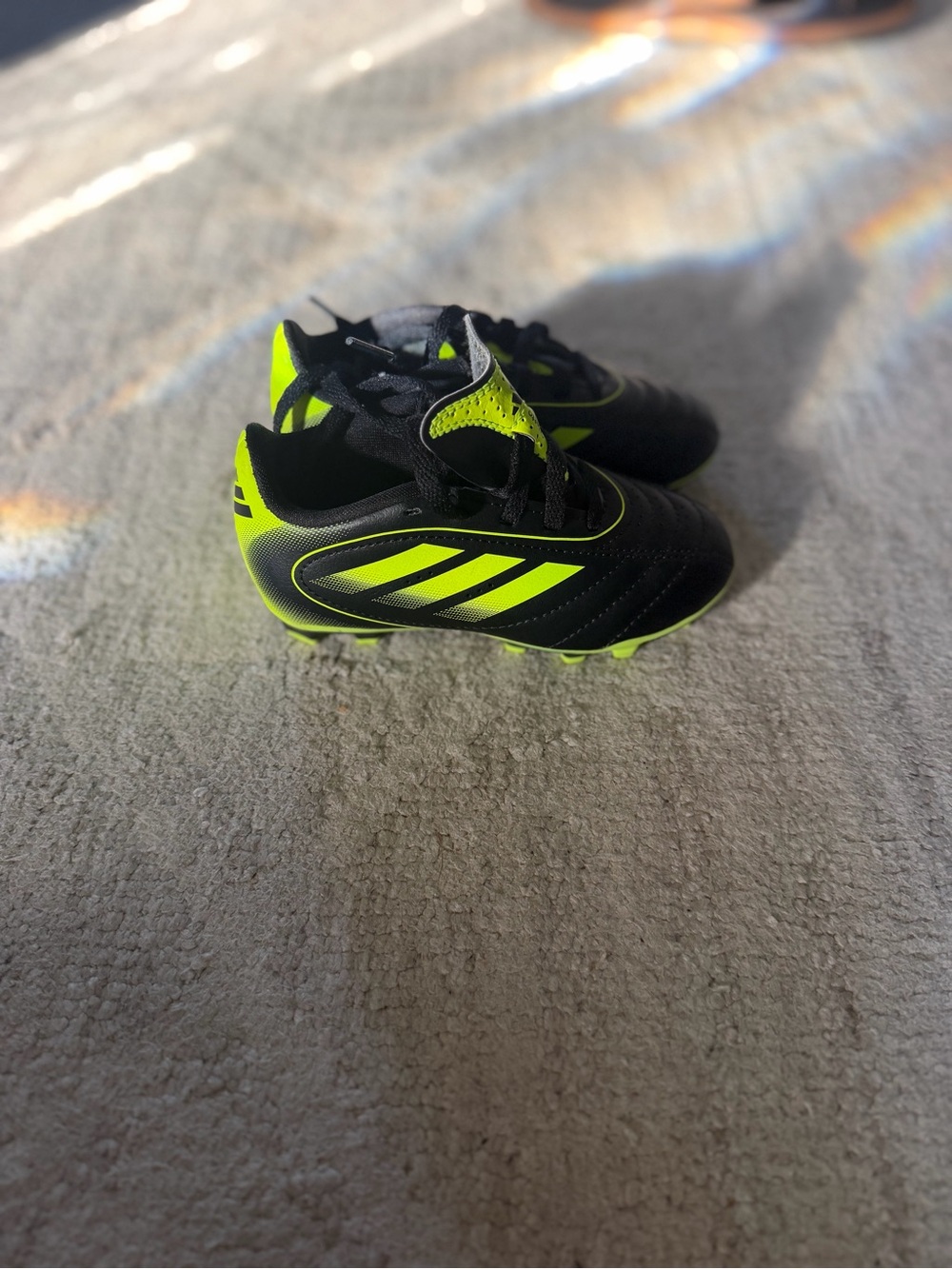 adidas Kids Black & Neon Yellow Soccer Sneakers
